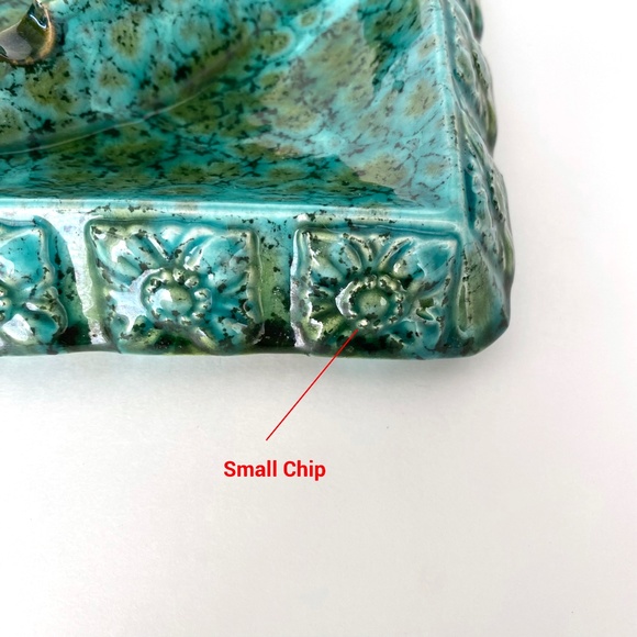 Vintage Unique Teal Ashtray - Glazed Ceramic - Artist Signed H. Kubon - Handmade - Picture 4 of 8